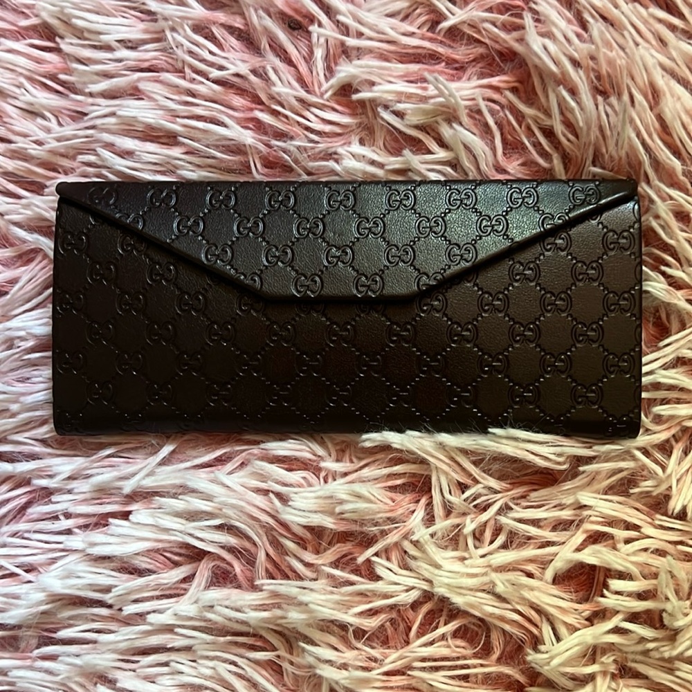 Gucci Diamond GG-Patterned Brown Empty Sunglasses Case Cleaning Cloth Leather